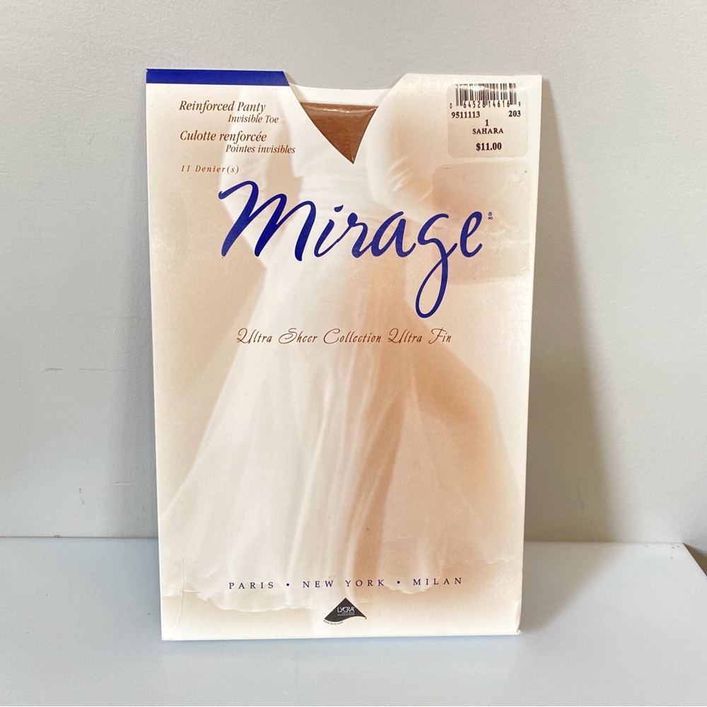 Vintage Lycra Mirage Reinforced Invisible Toe Sahara Size 1 Pantyhose NOS